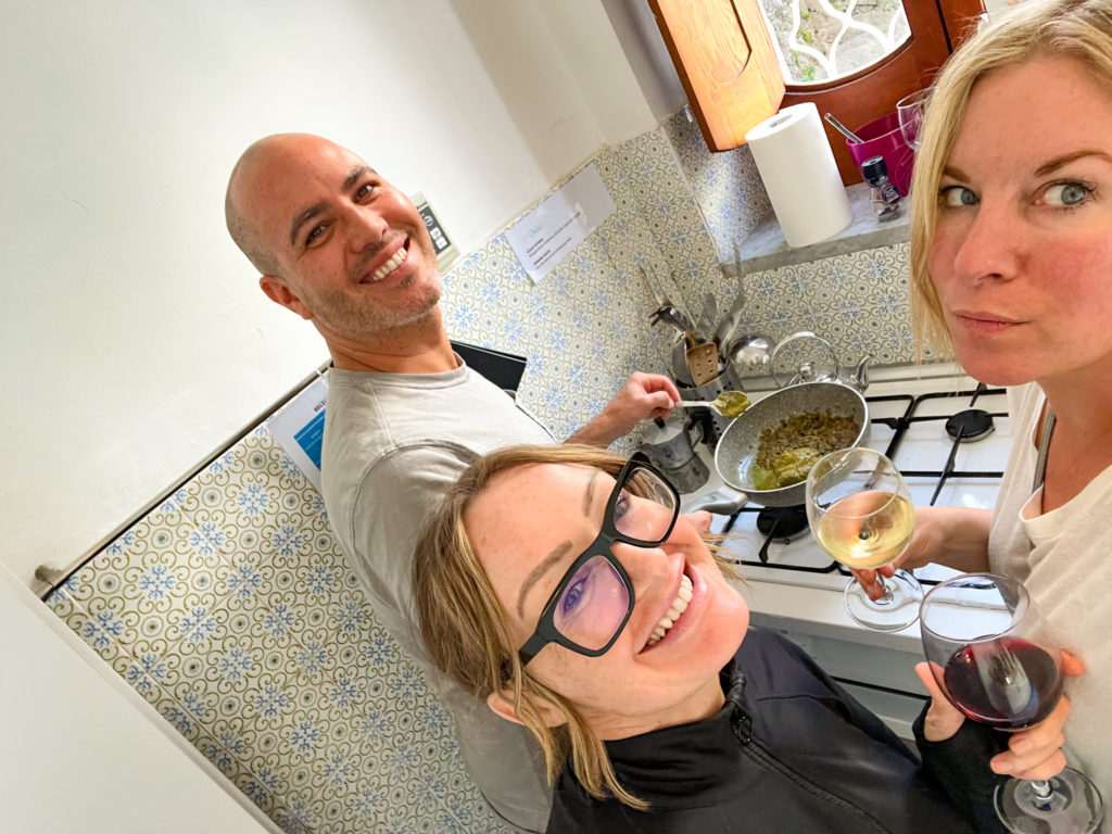 The Luxe Nomads Cooking Zucchini Pasta alla Nerano, in Praiano, Amalfi Coast